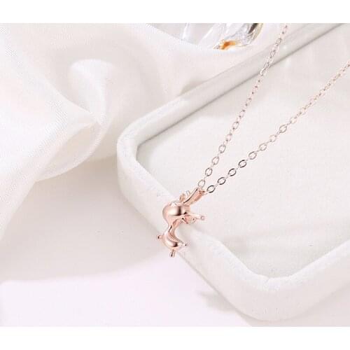 Cute Cartoon Deer Pendant Christmas Gift Thin Chain Rose Golden Silver Plated Necklace For Women