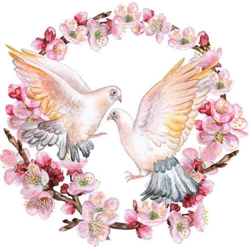 Peace Dove Wreath Animal Iron On Patches For DIY Heat Transfer Clothes T-Shirt Thermal Stickers Decoration Printing