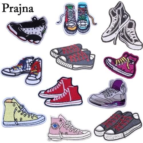 Prajna Cartoon Canvas Shoes Patch Anime Embroidered Iron On Patches Sticker For Clothes Sewing On Jeans Appliques Badge E