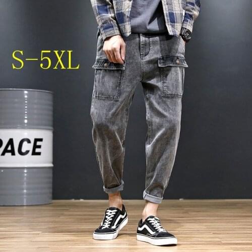Loose Jeans mens INS baggy oversize male Harem Pants spring and fall new stretch fashion cargo pants Ankle-Length Pants black