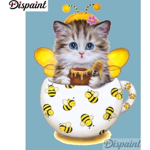 Dispaint Full Square/Round Drill 5D DIY Diamond Painting "Butterfly cat teacup"3D Embroidery Cross Stitch Home Decor Gift A12351