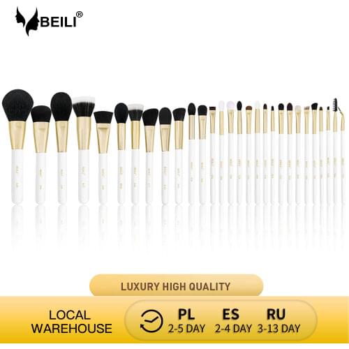 BEILI Pearl White Gold 9-32pcs Makeup Brushes set Professional Goat Pony Powder Foundation Eyeshadow Eyebrow Eye Make up brushes
