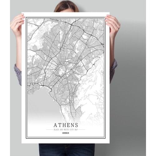 Greece Black White World City Map Poster Nordic Living Room Athens Tripolis patra Wall Art Pictures Home Decor Canvas Painting