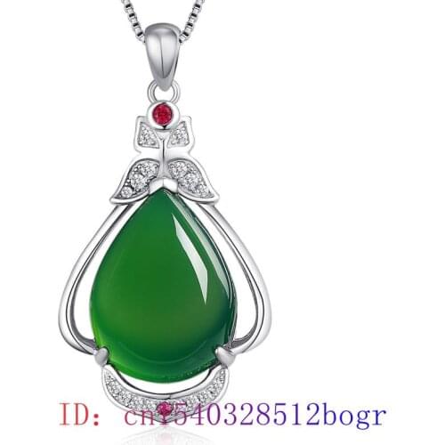 Jade Water drop Pendant Natural Jewelry Agate Fashion 925 Silver Gemstone Amulet Women Gifts Charm Chinese Chalcedony Necklace