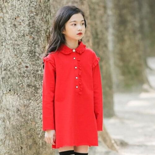 2018 Autumn New Girls Dress Children Girl Long Sleeves Big Girl Cotton Doll Collar Princess Dress Student Clothes Party Dresses