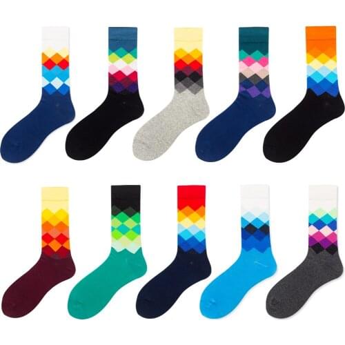 FC37-Mens funny mid-stockings Color diamond mens socks Mens cotton socks Sport cotton socks Skateboarding socks Tennis socks