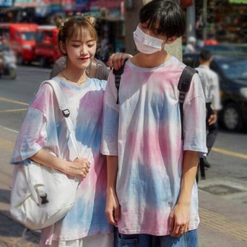 DAXIN Couple Plus Size Women Tie Dye Print Tshirt Summer Short Sleeve Ladies Loose Streetwear O neck Tee Shirt