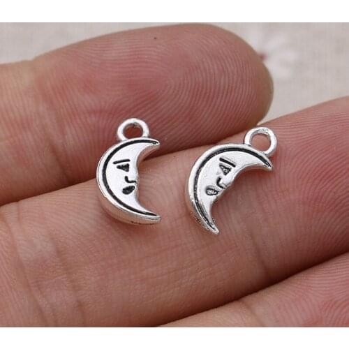 30pcs Tibetan Silver Plated Moon Charms Pendants for Jewelry Making Bracelet Necklace DIY Accessories Craft 14x7mm