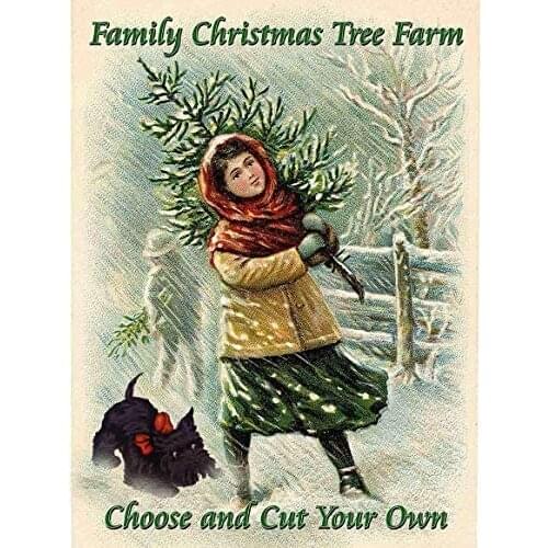 Retro Vintage Family Christmas Tree Farm Choose& Dog Home Bar Pub Kitchen Restaurant Wall Deocr Plaque Signs 12x8 Inch