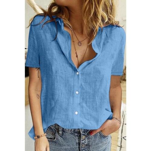 Elegant Shirt Blouse Women Summer Solid Color Short Sleeve Casual Shirt Tops Plus Size Loose Top Boho Shirt Блузка Женская