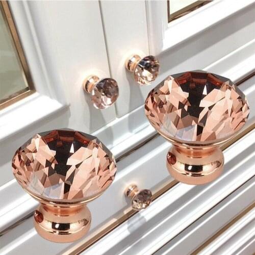 Drawer Knobs Crystal Knobs and Handle Cabinet Knob Rose Gold Diamond Shape Pull crystal knobs furniture handles door lock handle