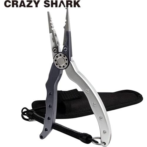 Crazy Shark 19cm Multifunctional Fishing Pliers Aluminium Hook Remover Split Ring Cutters Rustproof Saltwater Tools Carp Fishing