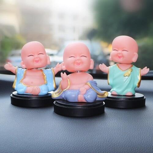 Car Decoration Little Buddha Statue Shake The Head Monks Fragrance Box Handicraft Ornament Automobiles Interior Dashboard Gift