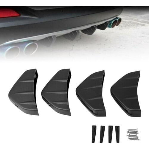 4pcs Universal Shark Fins Style Black Lower Rear Car Bumper Spoiler Splitter Wing Lip Diffuser Modified Kit Decoration