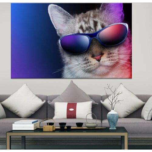 Funny Cat Wearing Glasses Canvas Paintings Animal Wall Posters And Prints Art Wall Pictures for Living Room Decoration