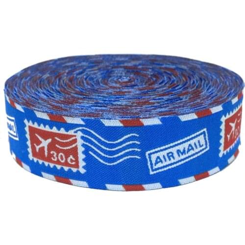 ZERZEEMOOY 7/8" 22MM 5YARD AIR MAIL Stamps Dog Collar Woven Jacquard Ribbon