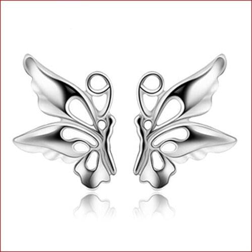 S925 Silver Plated Earring Butterfly Stud Earring For Women Wedding Gift Lady Girl Fashion Jewelry
