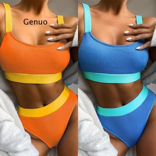 Splicing High Waist Bikini Female Swimsuit Women Swimwear Two-Pieces Bikini Set Bather High Waist Bathing Suit Swim