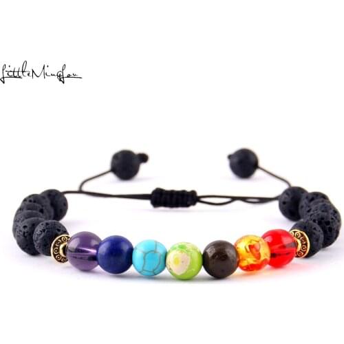 Little Minglou rope knitting Bracelet For Women Brand Sparkling Crystal Yoga 7 Chakras Healing Balance Beads men Bracelets