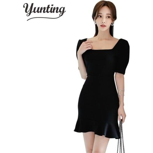 Womens New Sexy Evening Party Dress Square Collar Bodycon Dress Elegant Slim Sheath Pencil Vestidos 2020