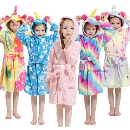 Winter Unicorn Bathrobe For Kids Pajamas Animal Panda Sleepwear Boys Girls Dressing Gown Children Nightgown Baby Bathing Suit