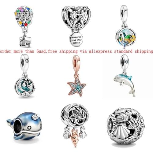 1pc silver color 2020 summer new starfish Shimmering Narwhal Dolphin Dangle ballon Charm Fits pandora Charm Bracelets W016