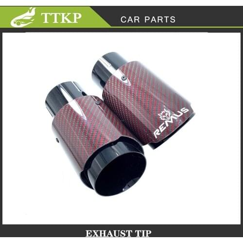 1Piece Universal Modiflcation accessories Glossy Red Stainless Steel Single Exhaust Pipe Carbon Fiber Remus Logo Car Muffler Tip