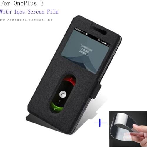 2pcs Smart View Window case For Oneplus2 Case Cover flip PU Leather Shell For Oneplus 2 phone cases For One plus 2 back cover