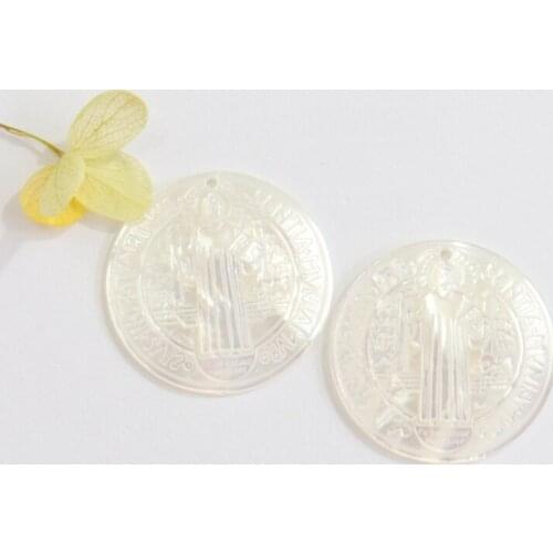 25MM 2Pcs 100% Pure Mother Pearl Shell Natural Sea Shell Jesus Round Shape Jewellery Charm Jewelry Pendant