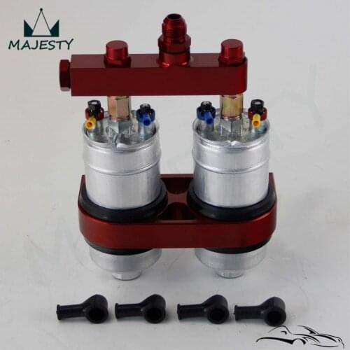 2x 044 High Flow External Fuel Pump + Dual Bracket & Out Manifold AN6