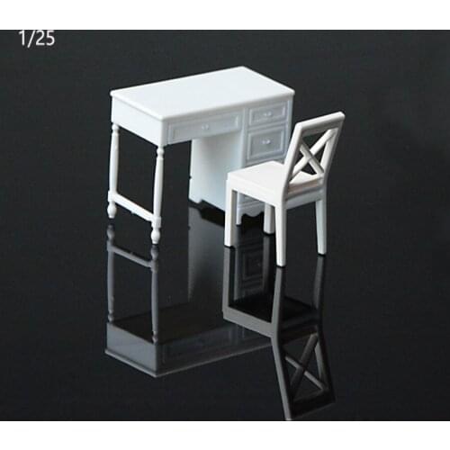 5Sets/lot ABS White Color 1:20 1/25 1:30 Scale Model Indoor Office Furniture Chair Table For Train Layout Building Materials