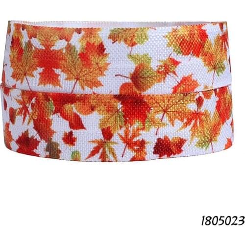 50 yards/lot) New arrival Autumn season beautiful maple leaf printed fold over elastic foe