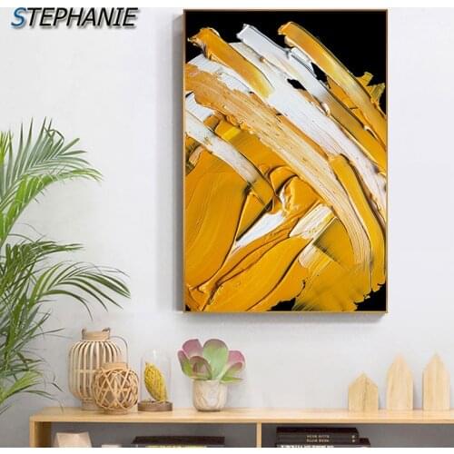 Abstract Yellow Color Block Canvas Painting Bright Posters and Prints Artistic Wall Picture for Living Room Lobby Tableau Salon