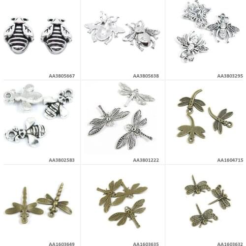Antique Bronze Silver Plated Jewelry Making Charms Dragonfly Butterfly Bees Bee Honeybee Loose Beads Crafting Craft
