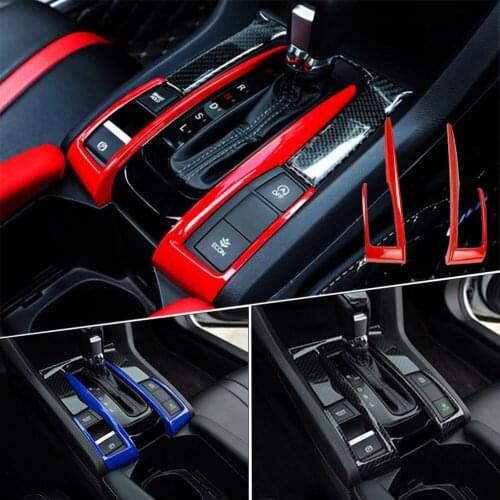 2PCS Car Central Control Panel Gear Shift Cover Trim for Honda Civic 10th 2016 2017 2018 Red Blue Carbon Fiber Car Accessories
