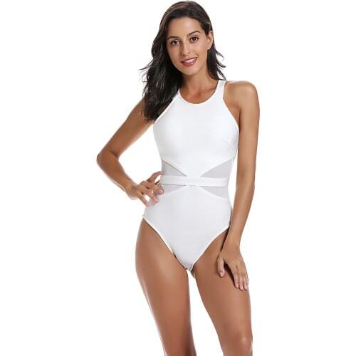 Hole backless strap halter white mesh elastic 2019 newest hot fashion sexy bandage bodysuits