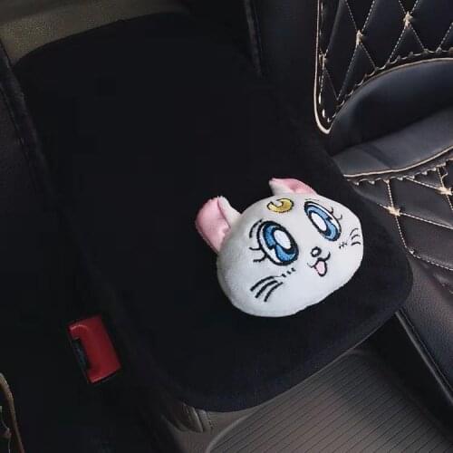 Plush Luna kitty Cat Car Armrests Cover Pad Vehicle Center Console Arm Rest Cover for Girls Car Interior Accessories