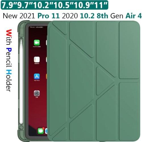 TPU Case For iPad 10.2 2020 2019 Case With Pencil Holder Smart Cover Fo 2021 iPad m1 Pro 11 2021 Air 2 1 9.7"2018 5th/6th Air 4