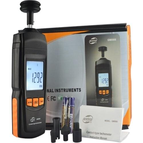 Digital Contact Tachometer Rotate Speed Linear Velocity Motor Frequency Meter 0.5~19999RPM LCD Speedometer Rubber Tip Data Hold