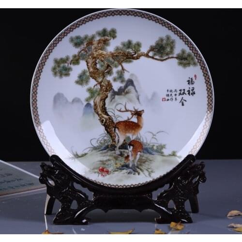 Jingdezhen Ceramic Decorative Plate Hanging Plate New Chinese Style Porcelain Art Appreciation Plate For Living Room Hotel