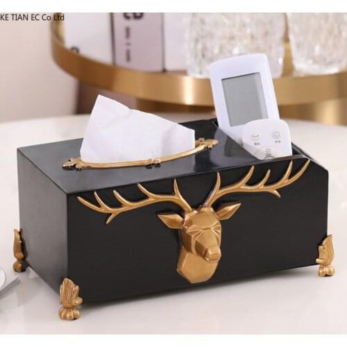 European Resin Deer Head Tissue Box High-end Black/green Napkin Storage Living Room Countertop Animal Tissue Box Home Decoration