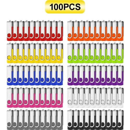 Bulk 100PCS 64MB USB Flash Drives Rotating Small Capacity Flash Memory Stick Metal Jump Drive for PC Sewing Machine 10 Colors