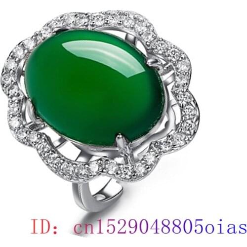 Green Jade Ring Amulet 925 Silver Chalcedony Men Gemstone Zircon Jewelry Natural Gifts Women Crystal Charm Fashion