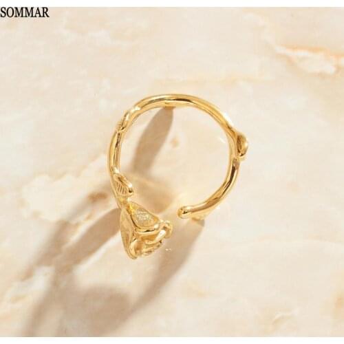 Кольцо 2021 New Gold filled Flower Plant Opening Ring for Women Stainless Steel Metal Texture Charm Ring Jewelry 18 K