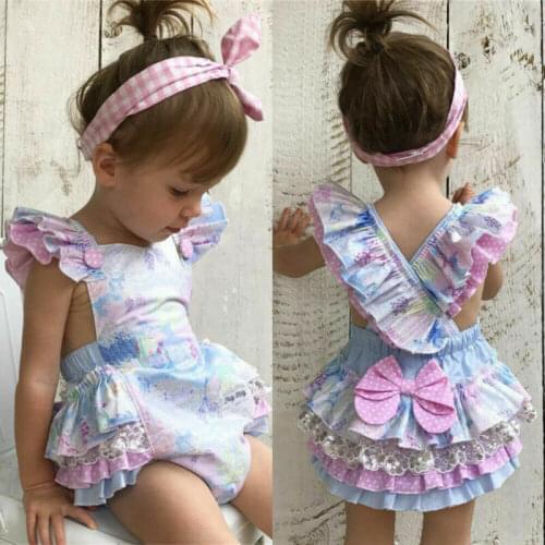 Newborn Infant Kid Baby Girl Floral Lace Summer Romper Jumpsuit Playsuit Clothes