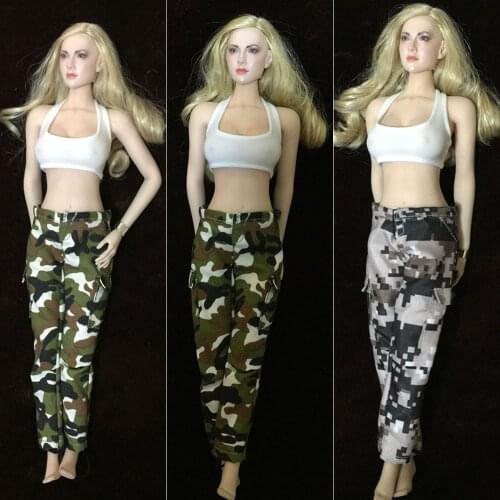 1:6 Scale Sexy Female Figure Clothes Suit White Elastic Sportswear Vest Camouflage Pants Set For 12" Female Action Figure Body