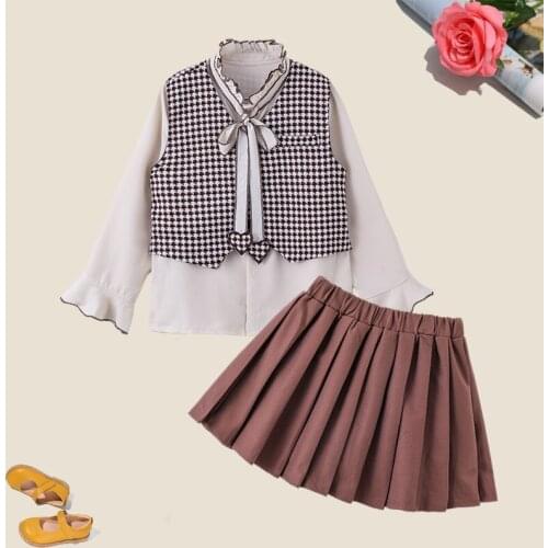 Girls Clothing Sets Autumn Long Sleeve Shirt & Vest & Skirt 3pcs Kids Clothes Children Outfits for 6 7 8 9 10 11 12 Years 2021