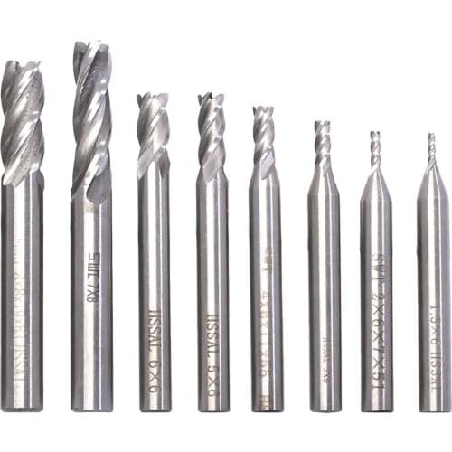 8pcs Straight Shank 4 Flutes End Mill Cutter HSS-AL Engraving Cutting End Milling Cutter