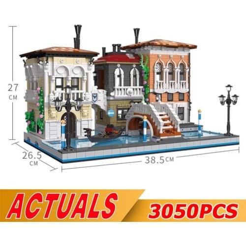 New Europe City Little Venice Street View Constructor Building Blocks MOC Creator Brick House Assembling Model Toys Kids Gifts