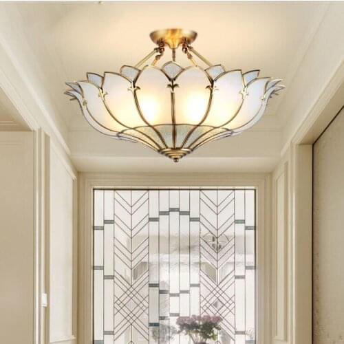 L Copper semi-chandelier European living room lighting romantic warm bedroom room restaurant American semi-ceiling copper lamp